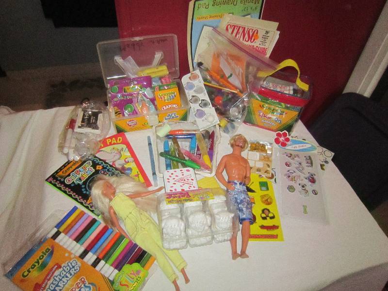 lot 187 image: LOT - Barbies, Paints, Coloring, Stickers, Glitter, Activity Pads, Washable Marker, ETC