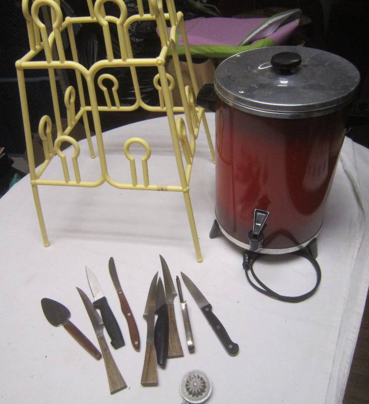 lot 219 image: Coffee Pot, Shoe Holder, Misc untensils