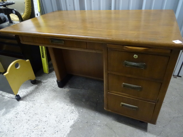 lot 6 image: Vintage Solid Wood Office Desk.