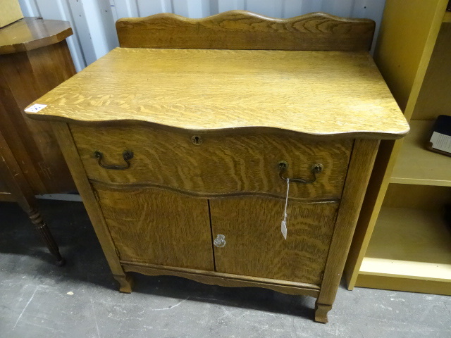 lot 28 image: Vintage Tiger Oak Cabinet Very Nice