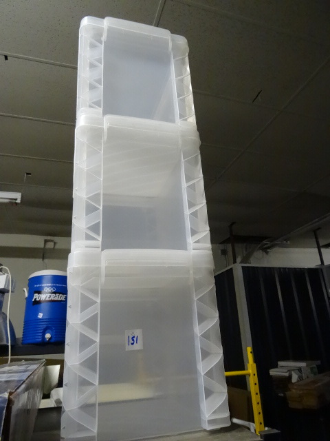 lot 151 image: 3 Plastic Stackable Bins with Lids