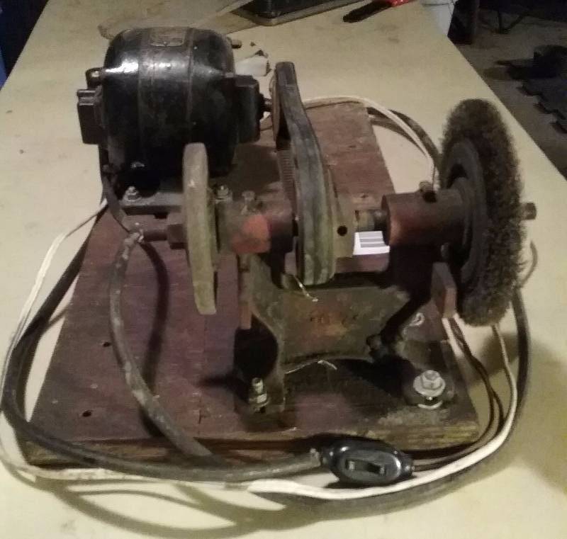 Vintage A-C Motor Model 28206 Type SA Set up with Grinding Brush & Wheel Belt & A-C Cord WSwitch