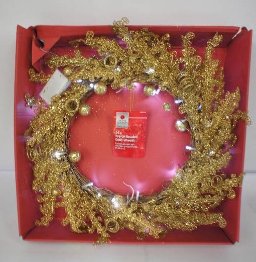 Home Accents Pre-Lit Beaded Gold Wreath