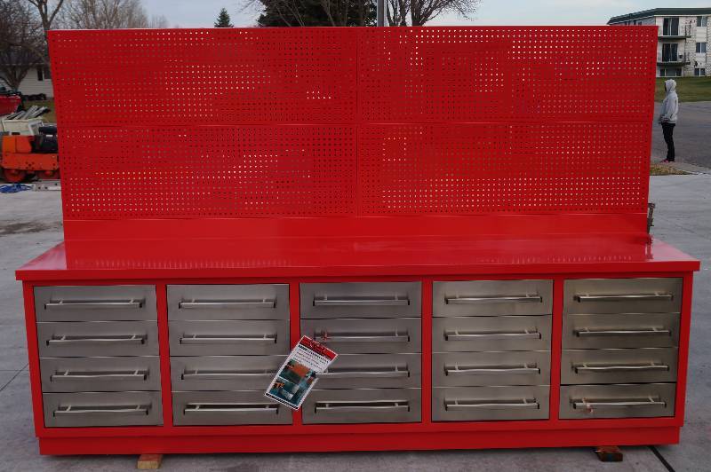 10 foot all steel workbench with metal peg board