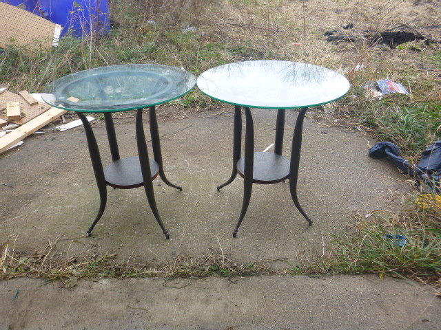 lot 44 image: 2 Round Glass Top End Tables