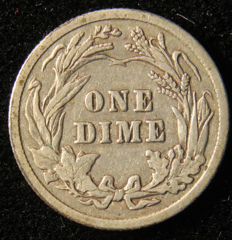 1908 BARBER SILVER DIME VF