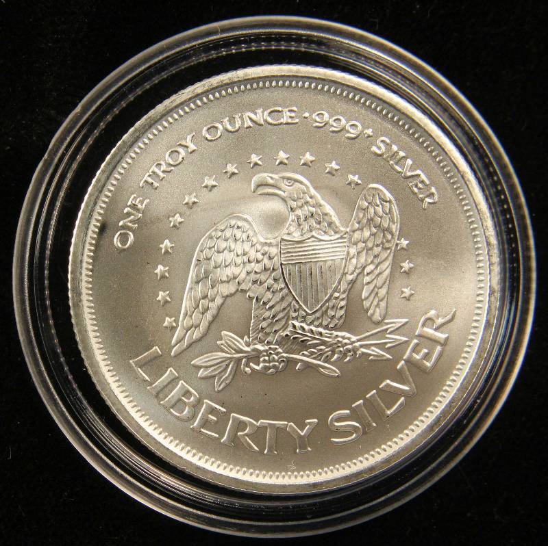 1 TROY Oz. .999 FINE SILVER ROUND A-MARK LIBERTY IN AIRTITE CAPSULE