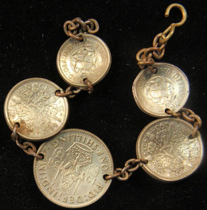 OLD FOREIGN SILVER COIN BRACELET NICELY FASHIONED