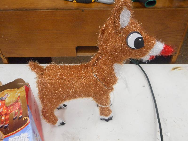 lot 44 image: RODUCT WORKS 32 Pre-Lit Soft Tinsel Rudolph the Red-Nosed Reindeer Christmas Yard Art Decoration - Clear Lights