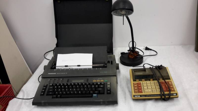 Electric calculator, typewriter, lamp