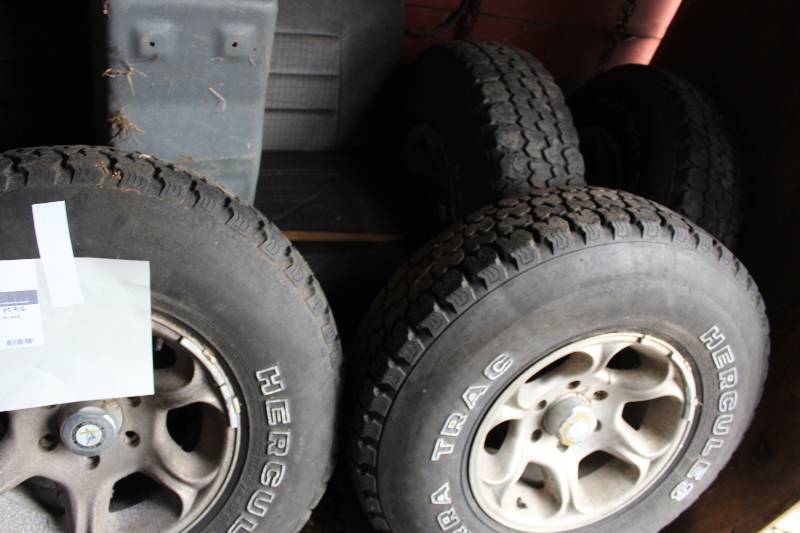 Lot of (4) Tires with American Drag Racing Rims - Hercules Terra Trac, LT 25585R16, Six Bolt Rims