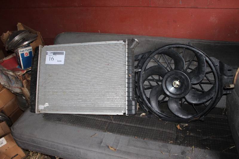 Radiator from a 1986 Camaro and Fan from a Ford Mustang