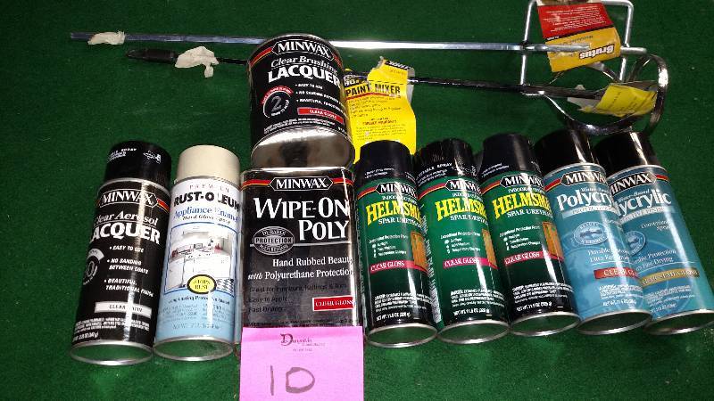 lot 10 image: Lot of wood stains, poly, and paddles NEW