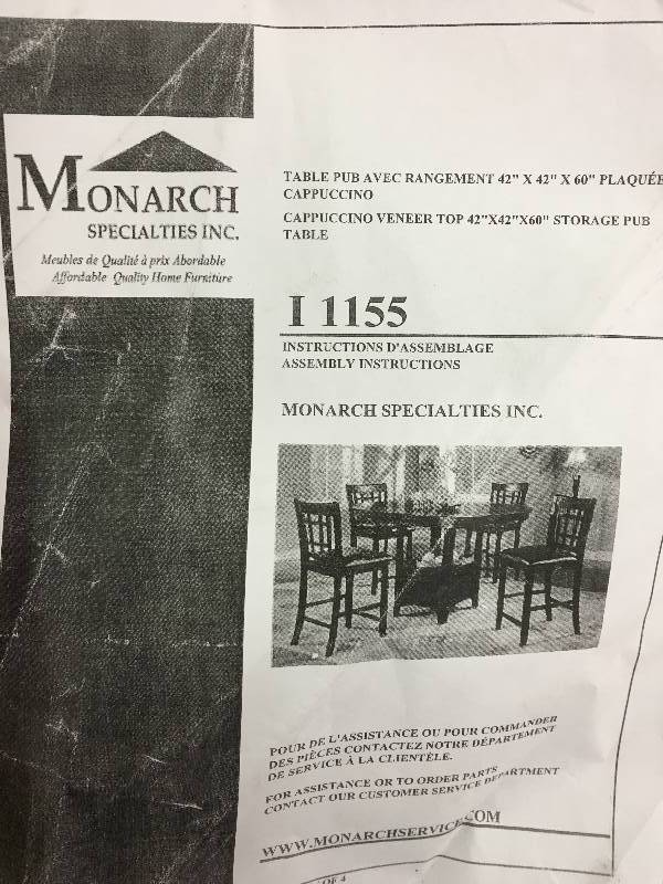 Monarch Specialties I 1155 Cappuccino Veneer Top Storage Pub Table retail $483