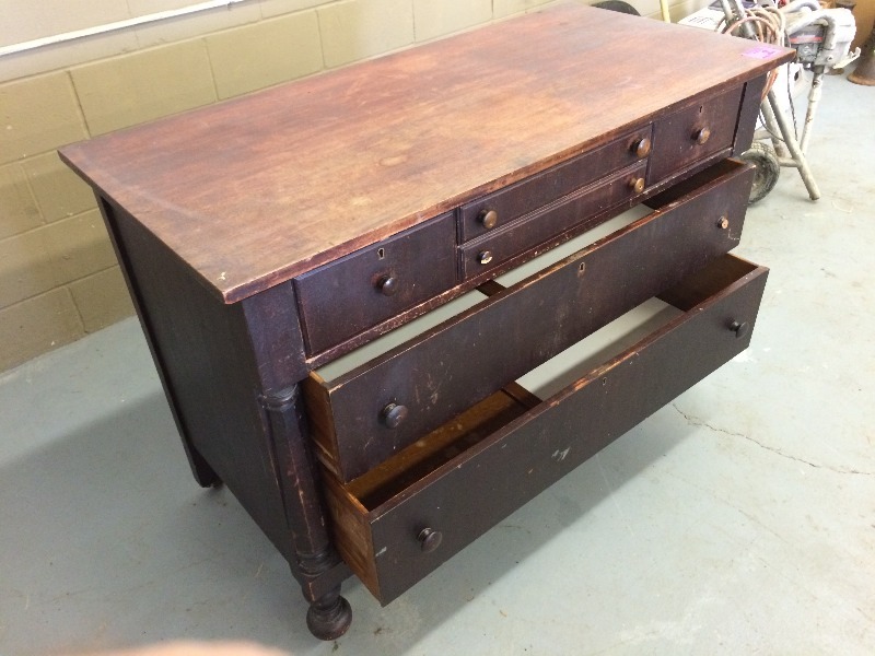 lot 1 image: Vintage Dresser with wheels 50 years old  52 w x 25 d x 36 h  Super Nice Piece