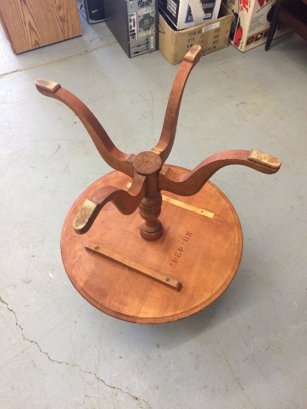 lot 5 image: Vintage Round End table - top measures 14 bottom measures 22  stands 30 tall