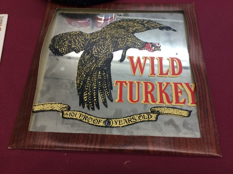 lot 25 image: Vintage Beer & Whiskey Mirrors and 2 beer hats