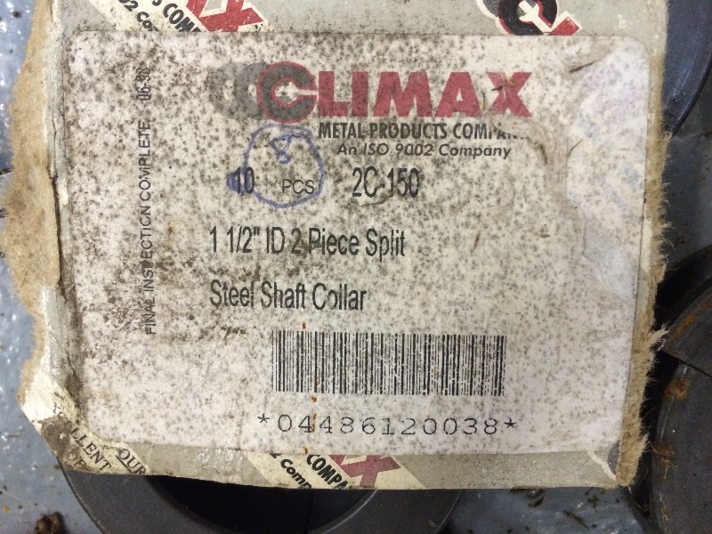 lot 58 image: 1.5 Shaft Collars by Climax Metal Products pn 2C150  2 piece split steel shaft collars