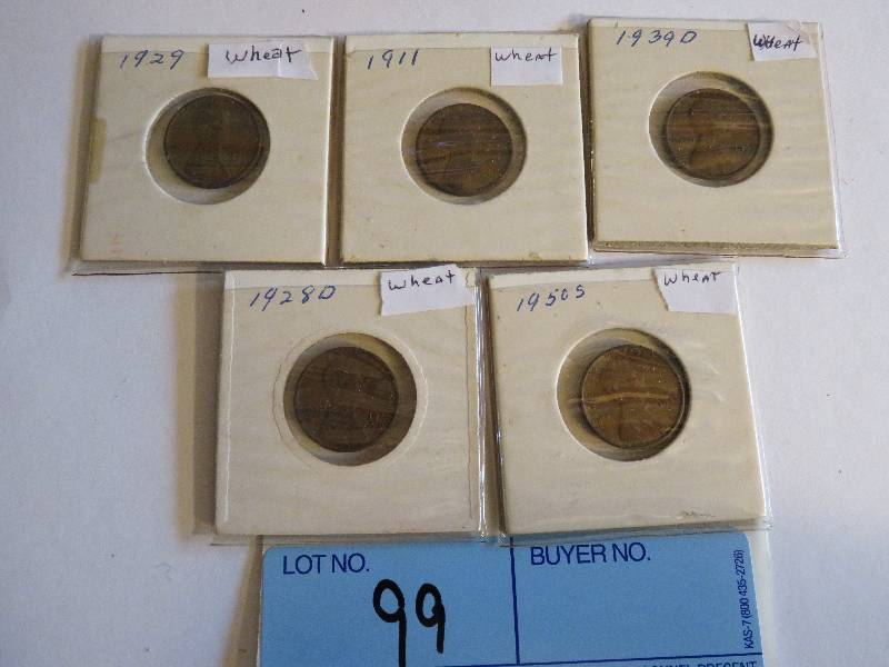 Lot of 5 Wheat Pennies