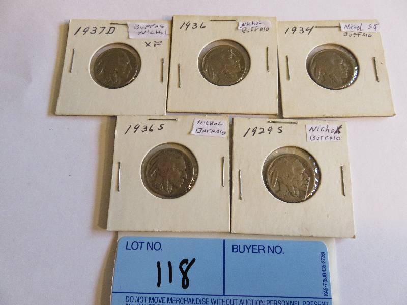 Lot of 5 Buffalo Nickels