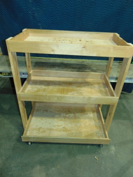 lot 29 image: Homade Wood Shelf on Caster Wheels