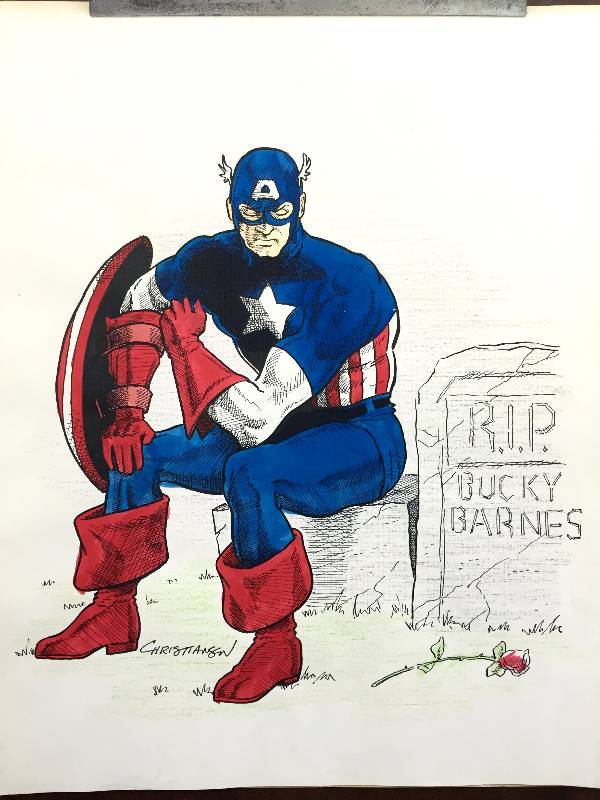 lot 37 image: Original Vintage Comic Art of Captian America Signed Circa 1970s