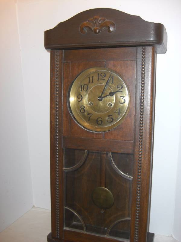 Circa 1920 German Box Clock with Pendulum