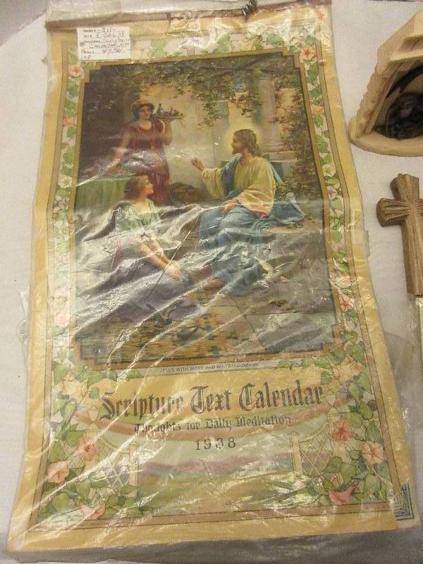 Religious Jewelry and 1938 Scripture Calendar 1966 Calendr