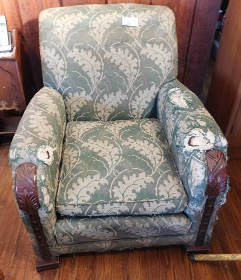 lot 3 image: antique overstuffed reclining chair this would also look great recovered