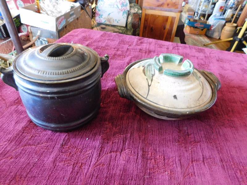 lot 28 image: two pottery serving items both have lids see photos