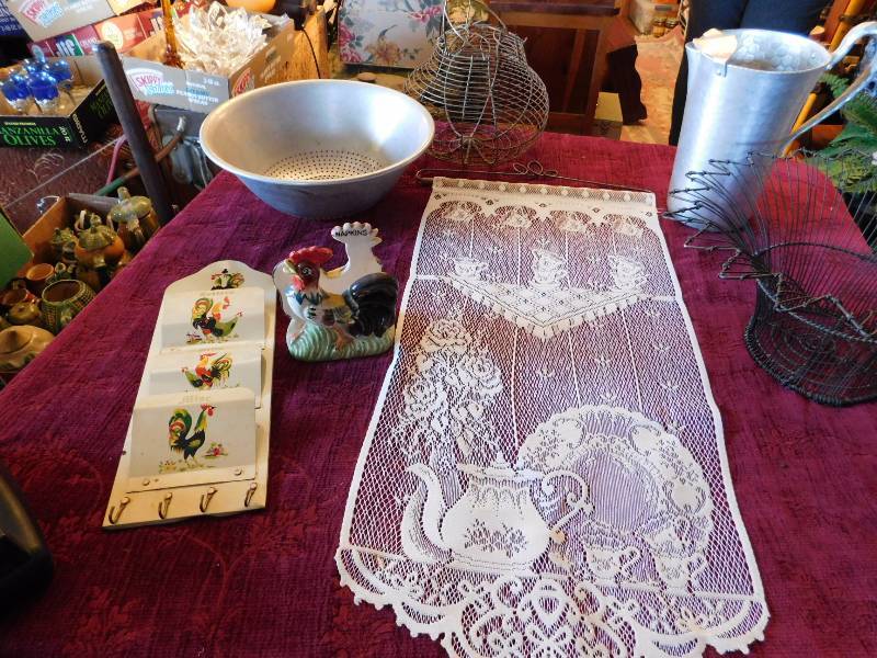 lot 36 image: hammered aluminum pitcher and colander two wire baskets and more