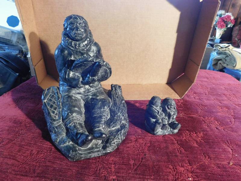 lot 88 image: two Eskimo carved art pieces Wolf original and Jolin original