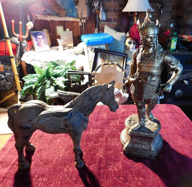 lot 111 image: vintage viking & Pegasus statues