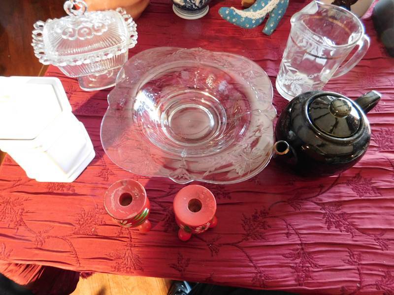 lot 151 image: tea pot candle holders glass serving items please see photos
