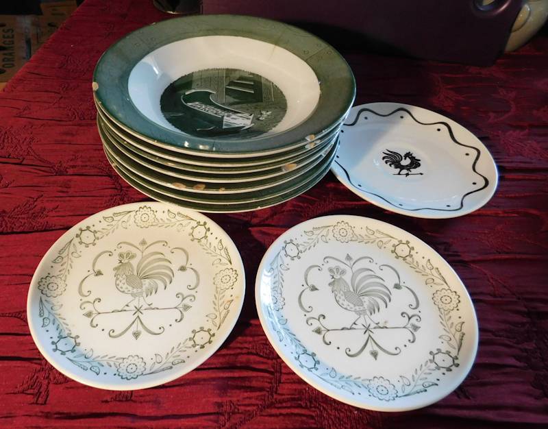 lot 175 image: Colonial homestead by Royal bowls with chips and rooster bowls