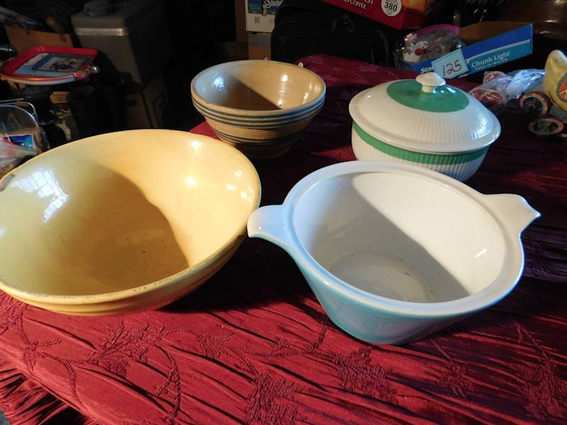 lot 188 image: lot of stoneware bowls one with lid one marked oxford stoneware