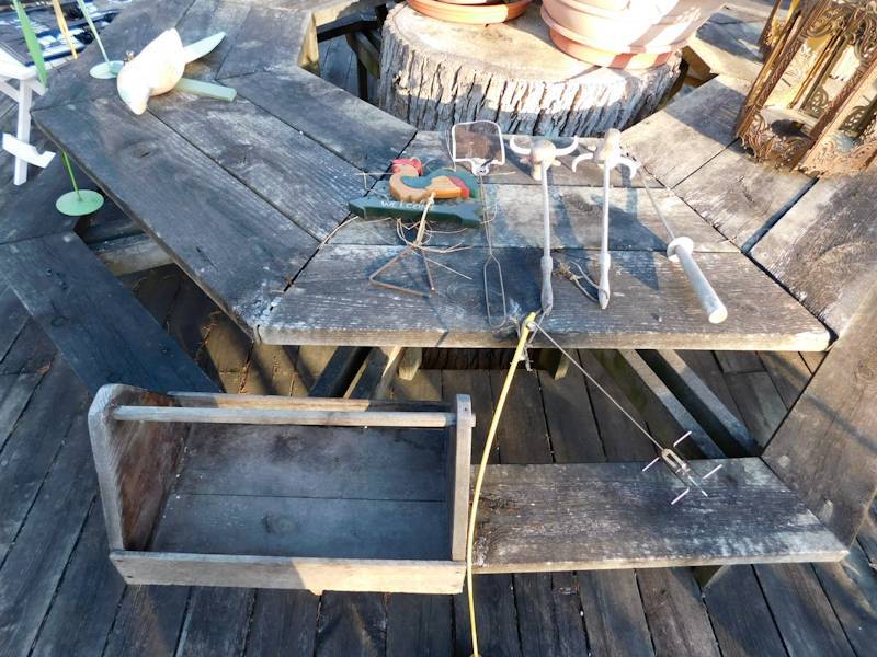 lot 193 image: vintage wooden box tray for several grilling campfire cooking items