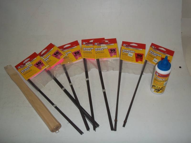 New marking flags with hammer handle and chalk