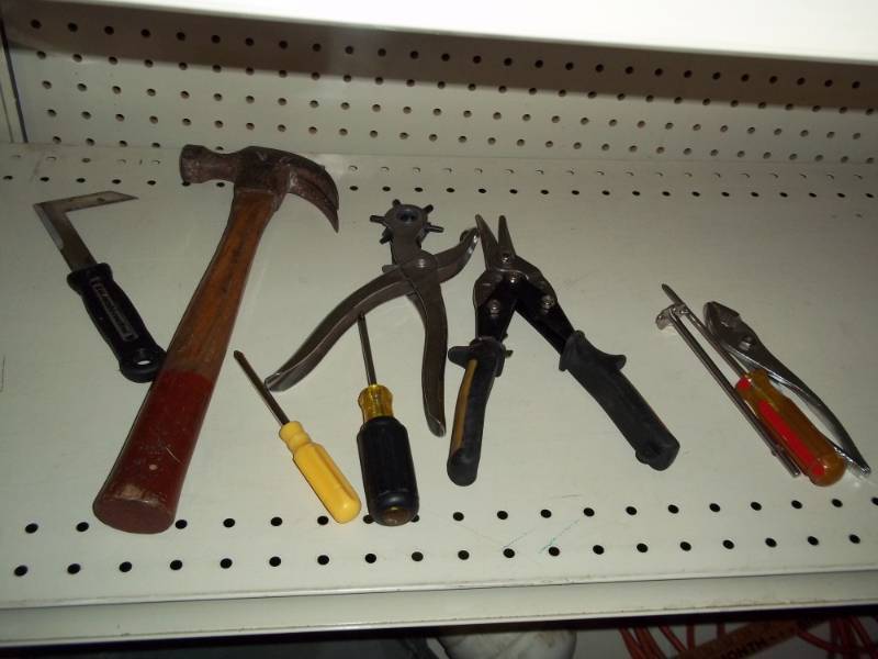 Lot of tools with hammer and tin snips
