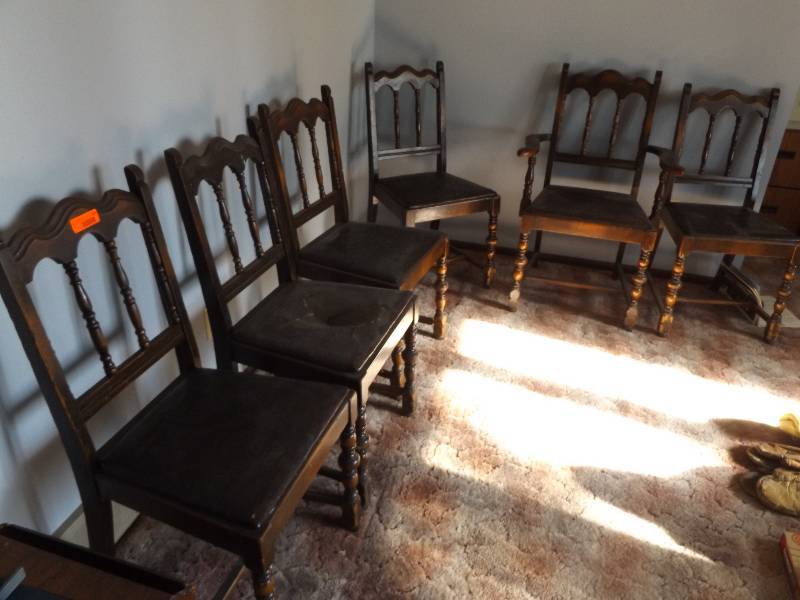 6 Vintage Chairs, including Captains Chair, one needs repair