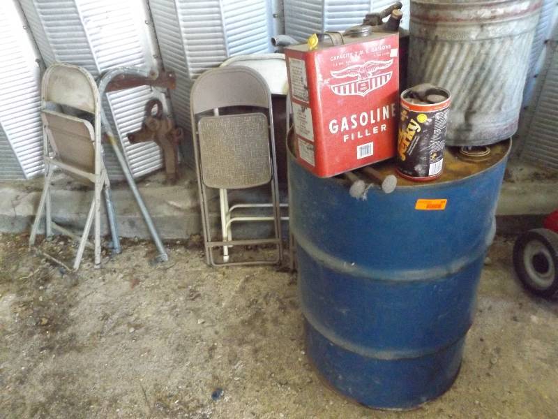 Blue Barrel, Railroad Spikes, Gas Cans, Hitch, more