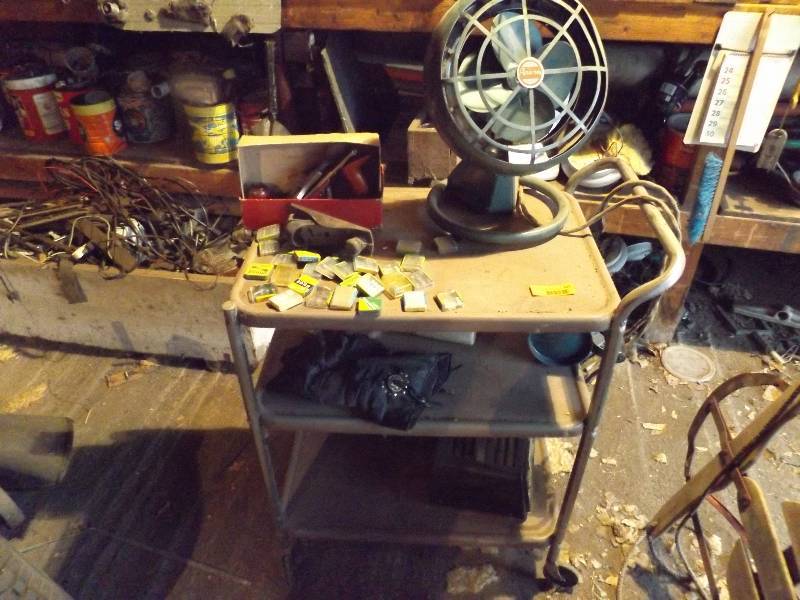 Metal Cart, Arvin Metal Fan and Buss Fuses, and other items
