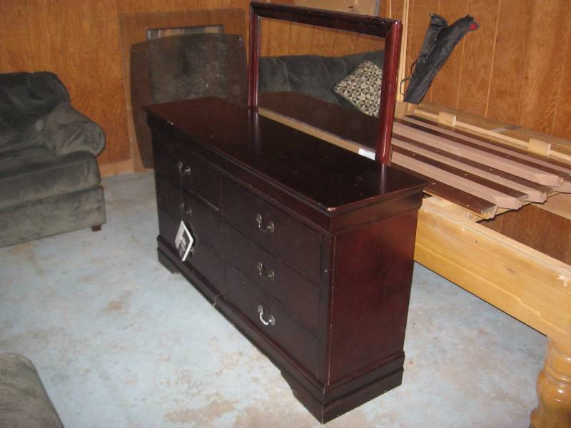 lot 2 image: Walter Of Wabash Dresser And Mirror. Cosmetic Crack At middle Base And Some Corrosion On A Pull. Otherwise In Good Condition. 33x58x16
