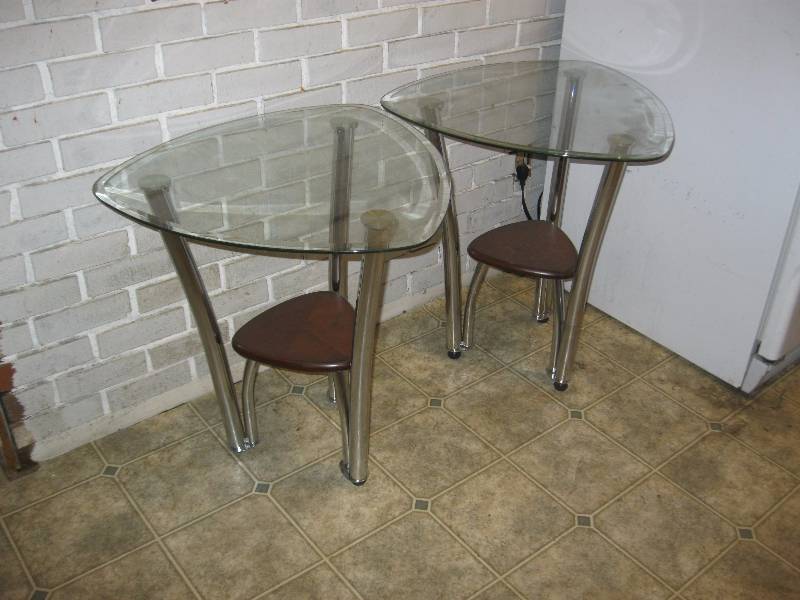 lot 6 image: Pair Of Glass Top And Wood End Tables. 24W x 26H