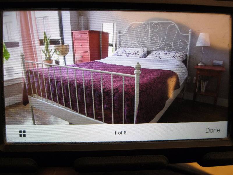lot 35 image: Full Size White Tube Metal Bed. Frame Only.