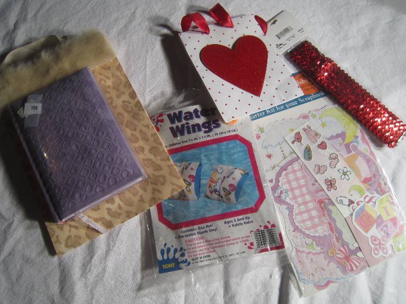 LOT - NEW Baby Girl Scrapbook Starter Kit, Water Wings, Gift Bags & Journal
