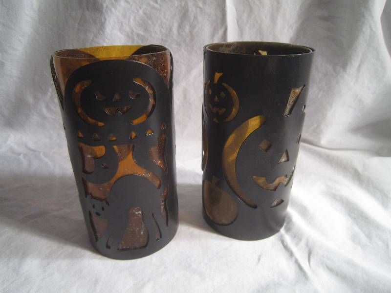 Pair of Halloween Votive Holders Metal 6 tall