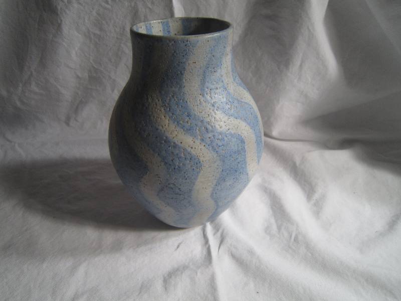 Pottery Vase Blue and Cream - Hand Crafted 8 Tall