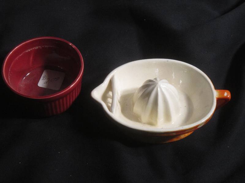 Vintage Orange and White Juicer and Custard Bowl