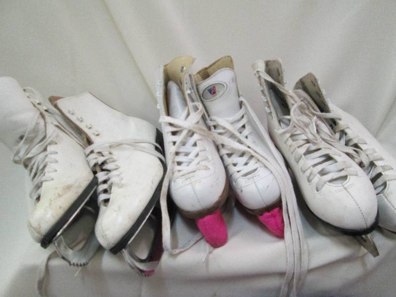3 prs white figure skates, 2x Size ...
